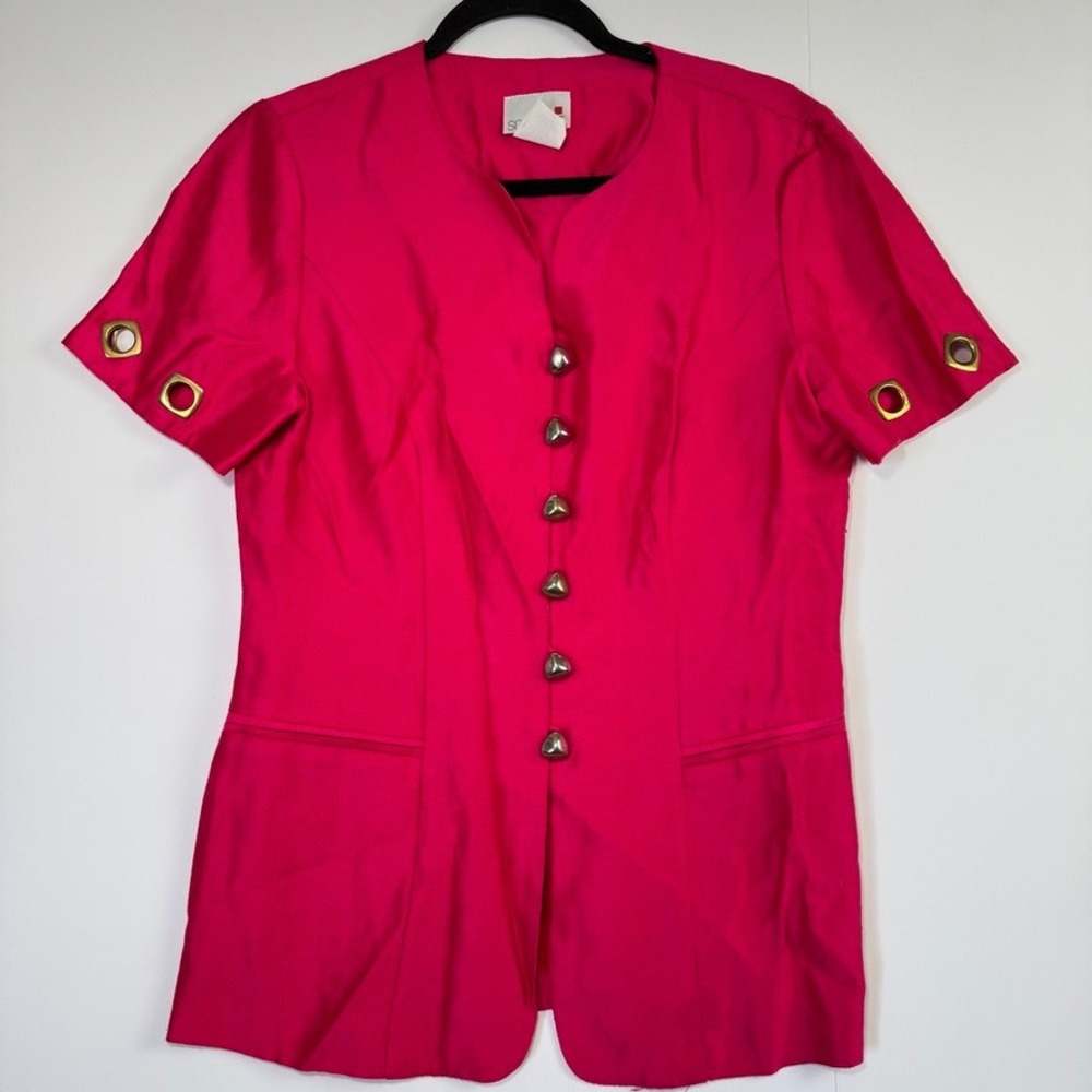 Scarlett Vintage Hot Pink Short Sleeve Blazer Grommet Detail Size 8M